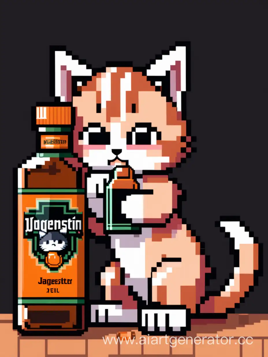 пиксельный арт котёнка с бутылкой Jägermeister 