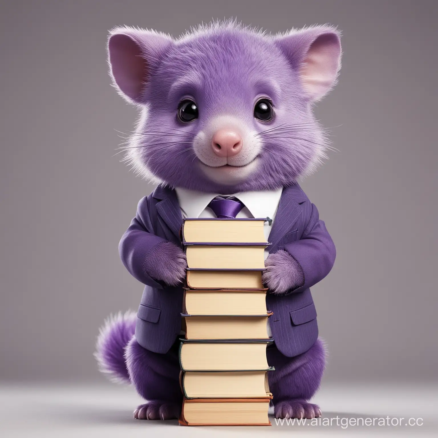 Adorable-Purple-Animal-in-Business-Suit-Embracing-Books