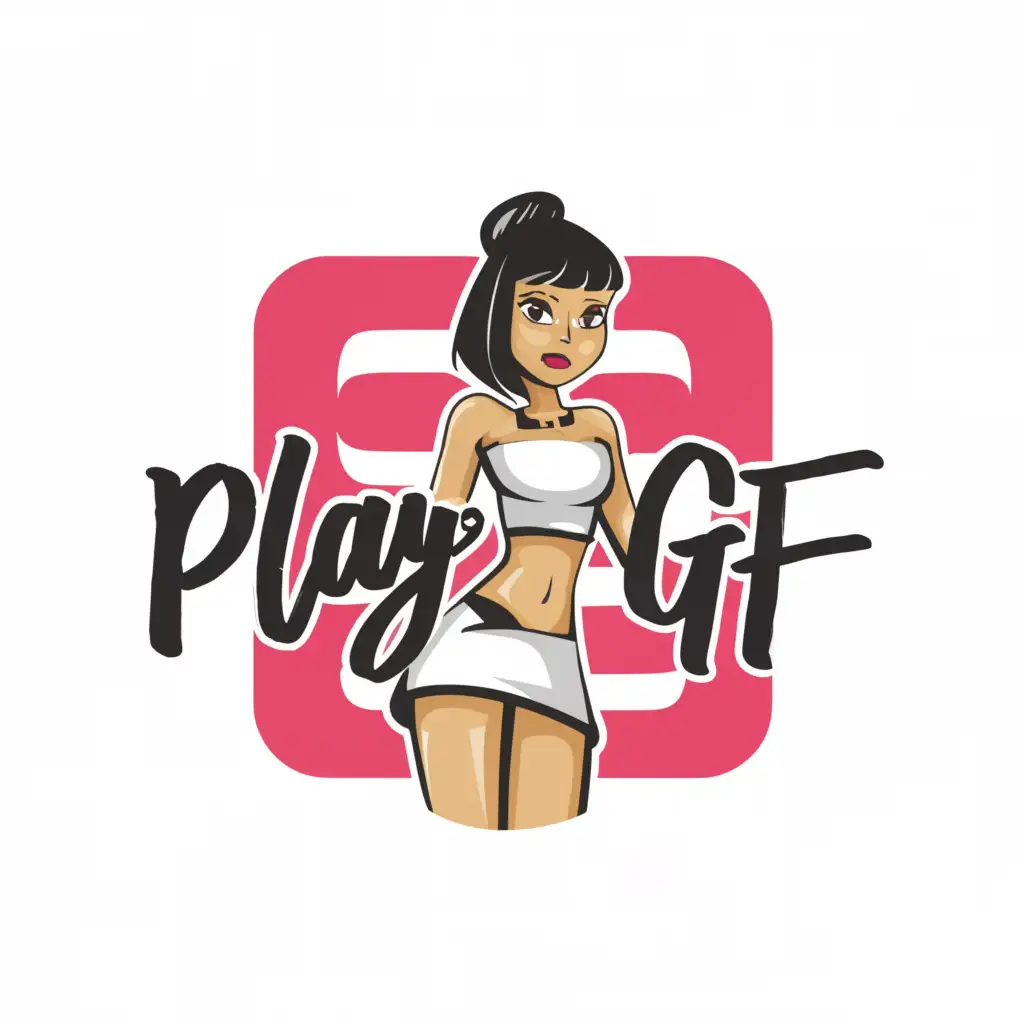 LOGO-Design-For-PLAYGF-Bold-Text-with-Short-Skirt-Cam-Girl-Icon-on-Clear-Background