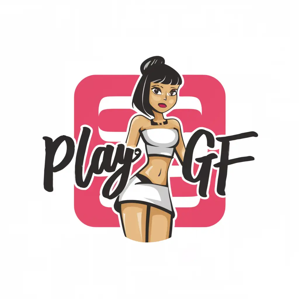 a logo design, with the text 'PLAYGF', main symbol: short skirt cam girl, Moderate, clear background