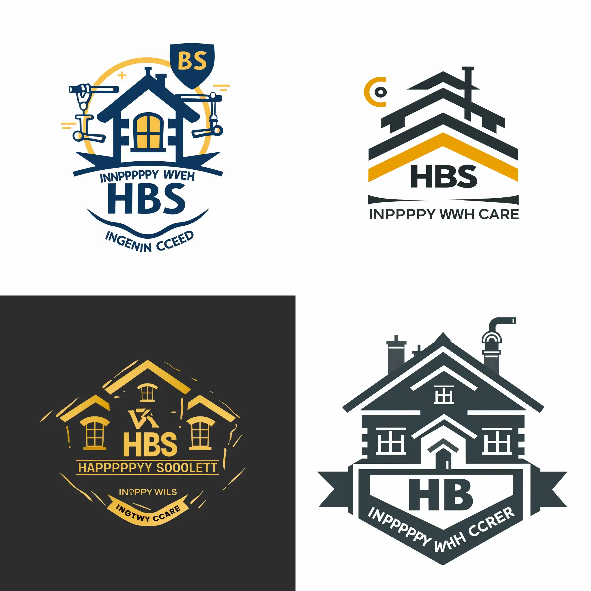 Make a Logo for company name - "Happy Building solutions", with tag line - "Inspected with Care". Use House and inspection as keywords to make the logo and also embed the words - "HBS" in the logo