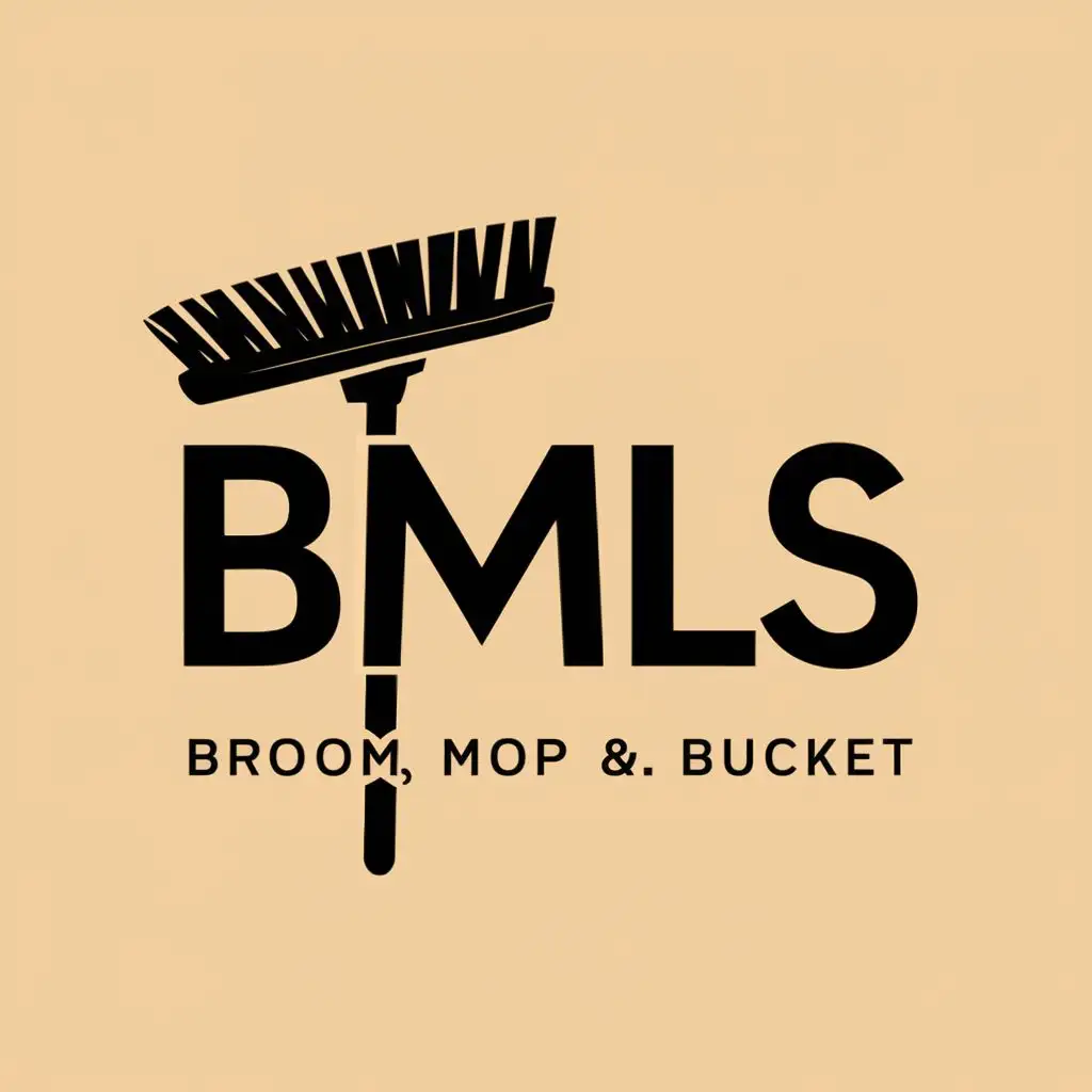 logo, """
Broom, mop and bucket 
""", with the text "BMLS", typography, be used in Home Family industry