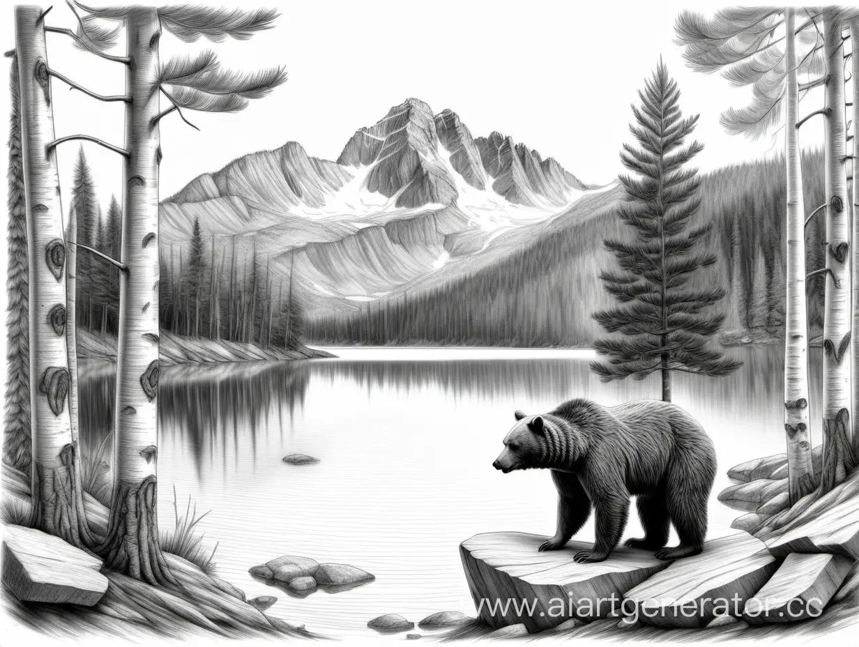 HyperRealistic-Bear-Sketch-with-Natural-Elements-on-White-Background