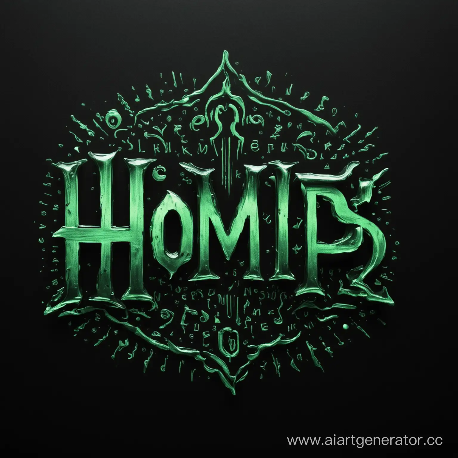 на черном фоне  написанная надпись HoMiPс зеленым цветом