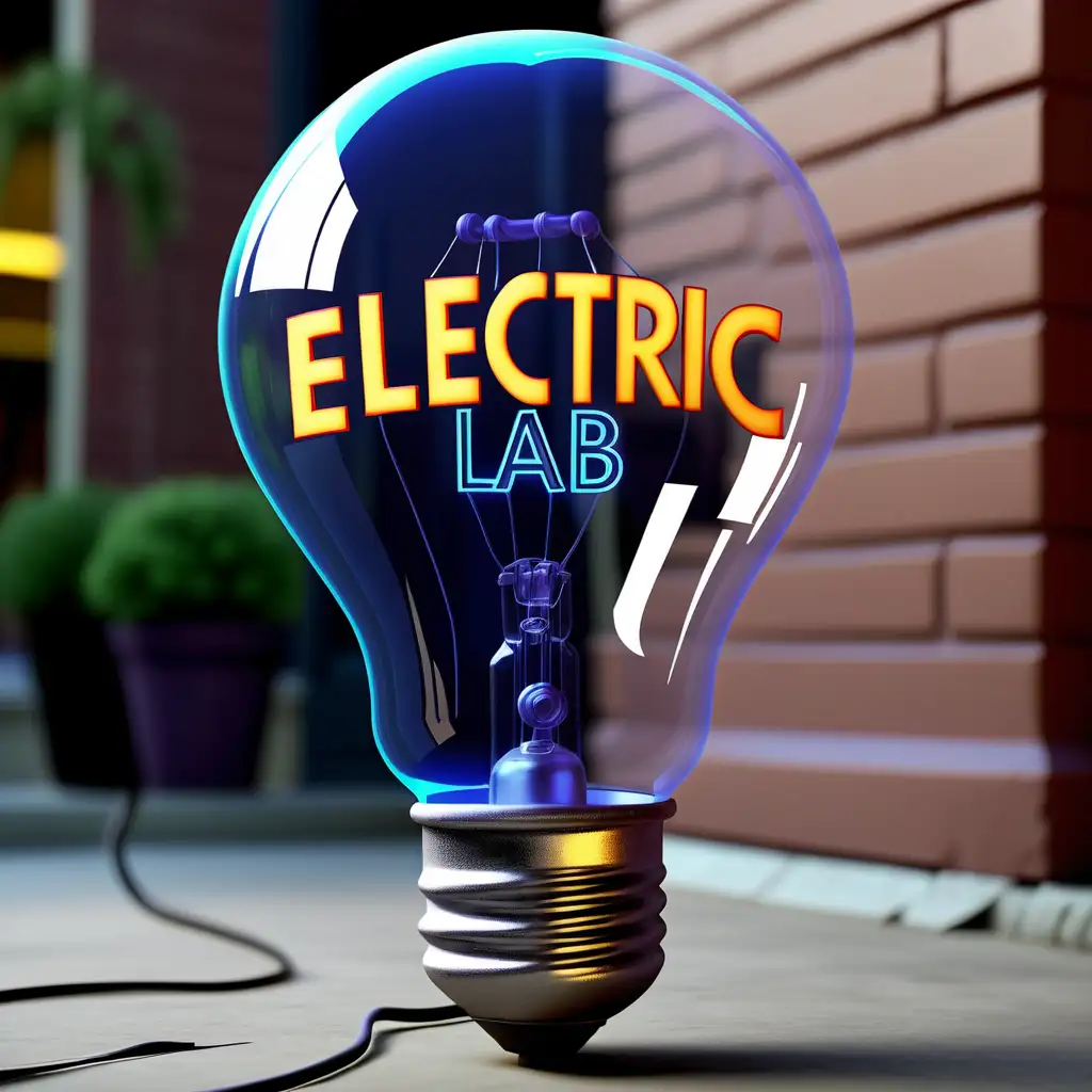  color realistic bulb and text "Electric Lab" outside