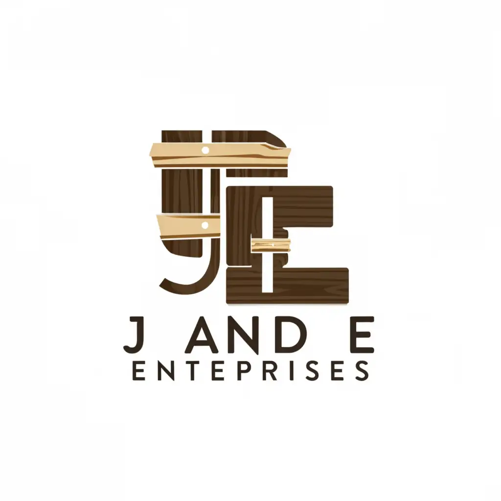 a logo design,with the text "J and E Enterprises", main symbol:wood AND PLANKS,Moderate,be used in Construction industry,clear background