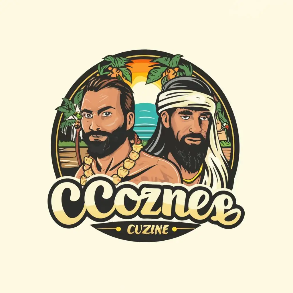 logo, Polynesian Man and Arab Man, with the text "Coconese Cuzine", typography, be used in Restaurant industry