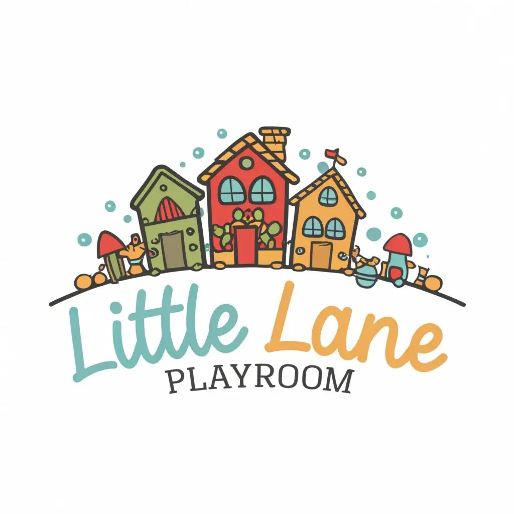 a logo design,with the text "Little Lane Playroom", main symbol:a street with a little playhouses and toys. Little Lane should go above the street and Playroom should go below it.,Moderate,be used in Home Family industry,clear background