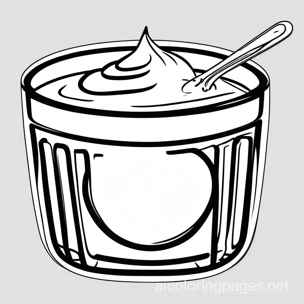 Yogurt bold ligne and easy with a white background , Coloring Page, black and white, line art, white background, Simplicity, Ample White Space. The background of the coloring page is plain white to make it easy for young children to color within the lines. The outlines of all the subjects are easy to distinguish, making it simple for kids to color without too much difficulty