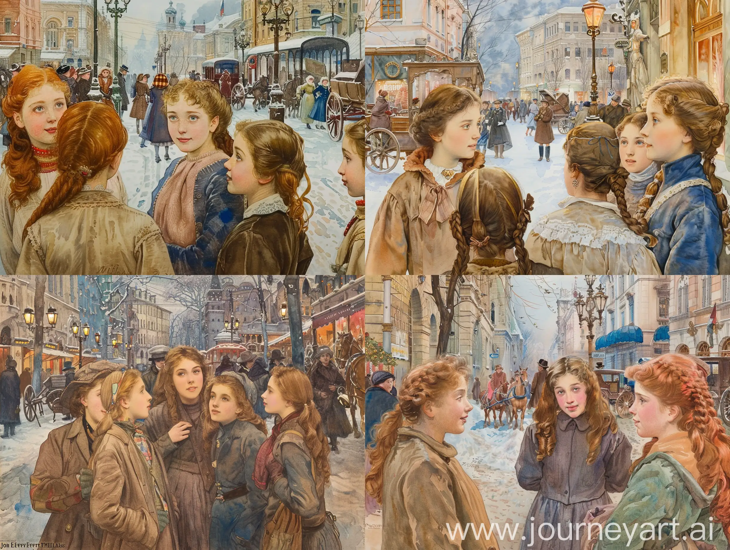 1910-Moscow-Spring-Street-Scene-High-School-Girls-in-Fashionable-Attire