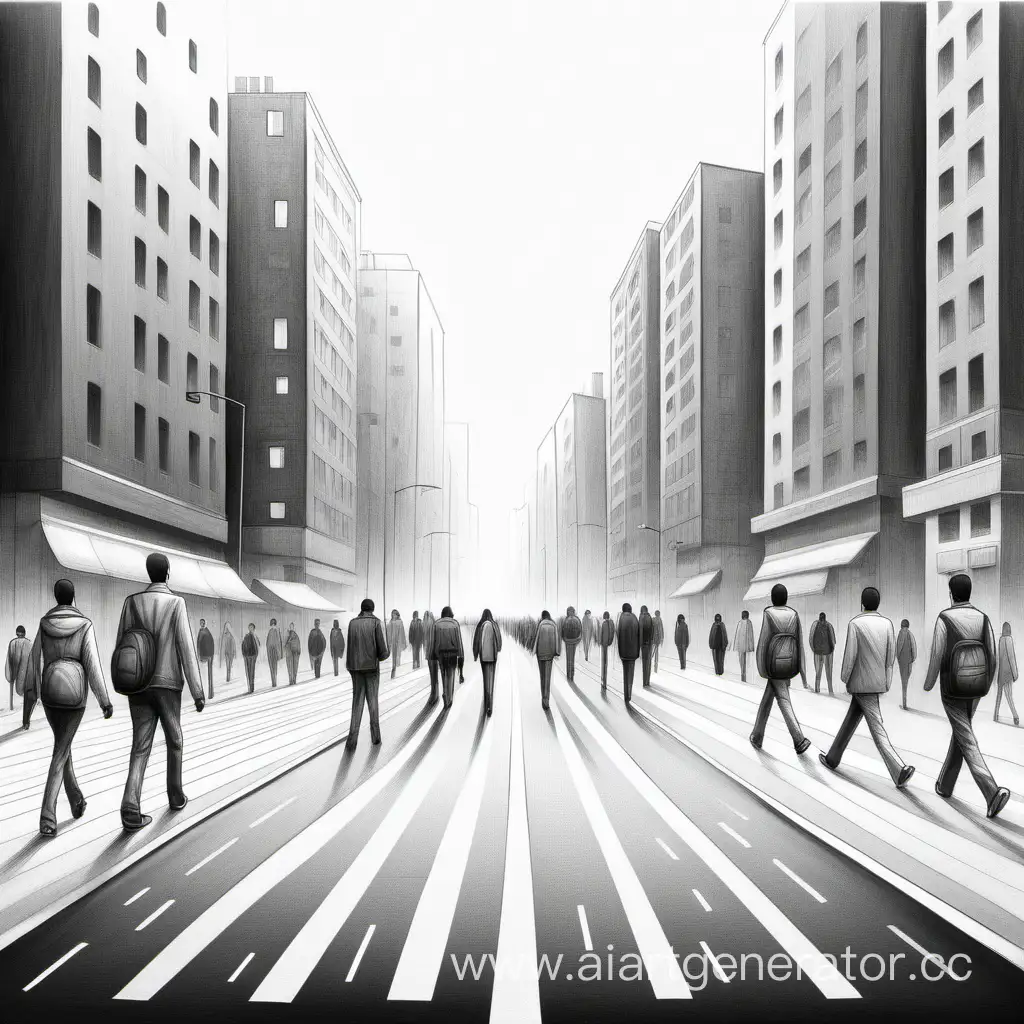 Urban-Scene-with-Monochrome-Pedestrians-Walking-on-a-Stylish-Street