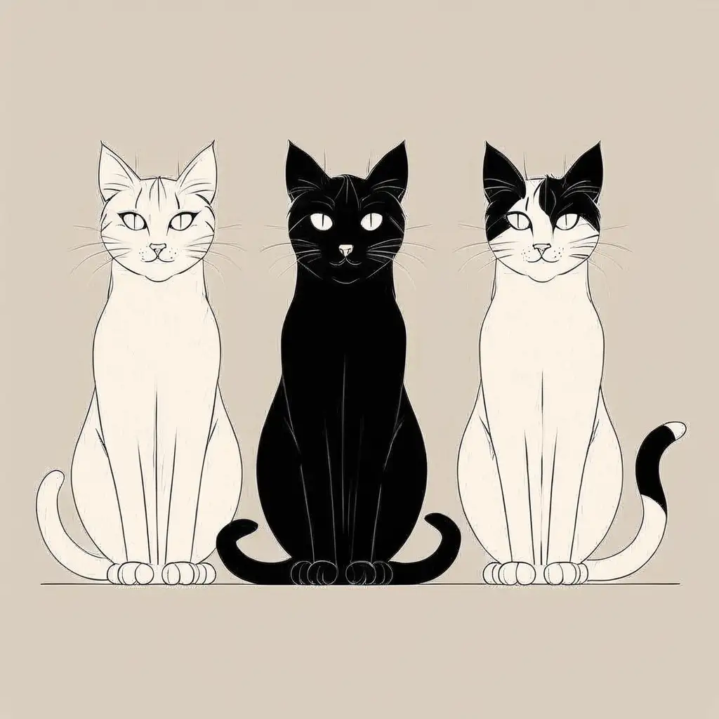 Minimalist Illustration of Three Adorable Feral Cats