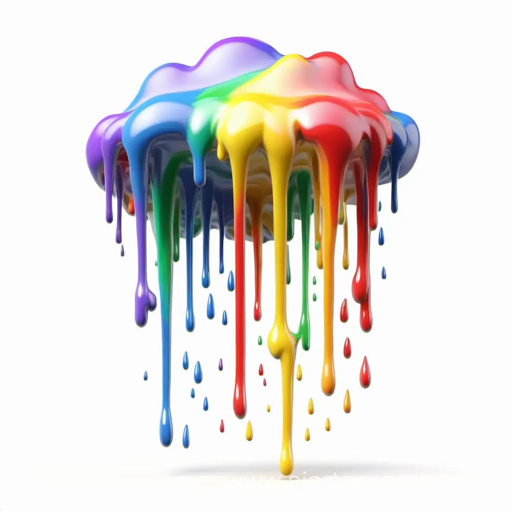 Simple sketch of a 3D bright rainbow cloud of a rainbow paint dripping. white background.