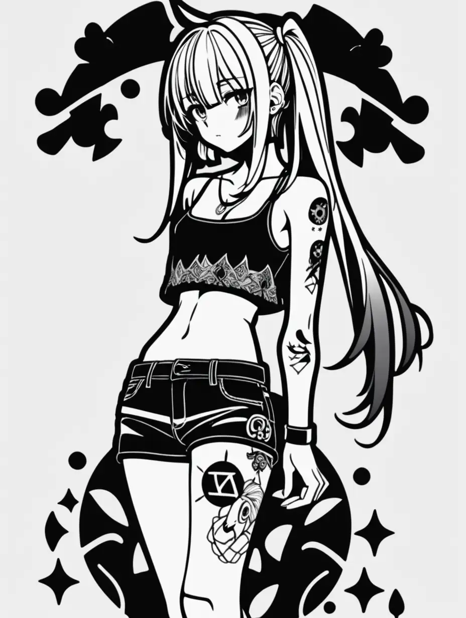 Goth Anime Girl with Full Body Tattoos Edgy Black and White Sticker Design
