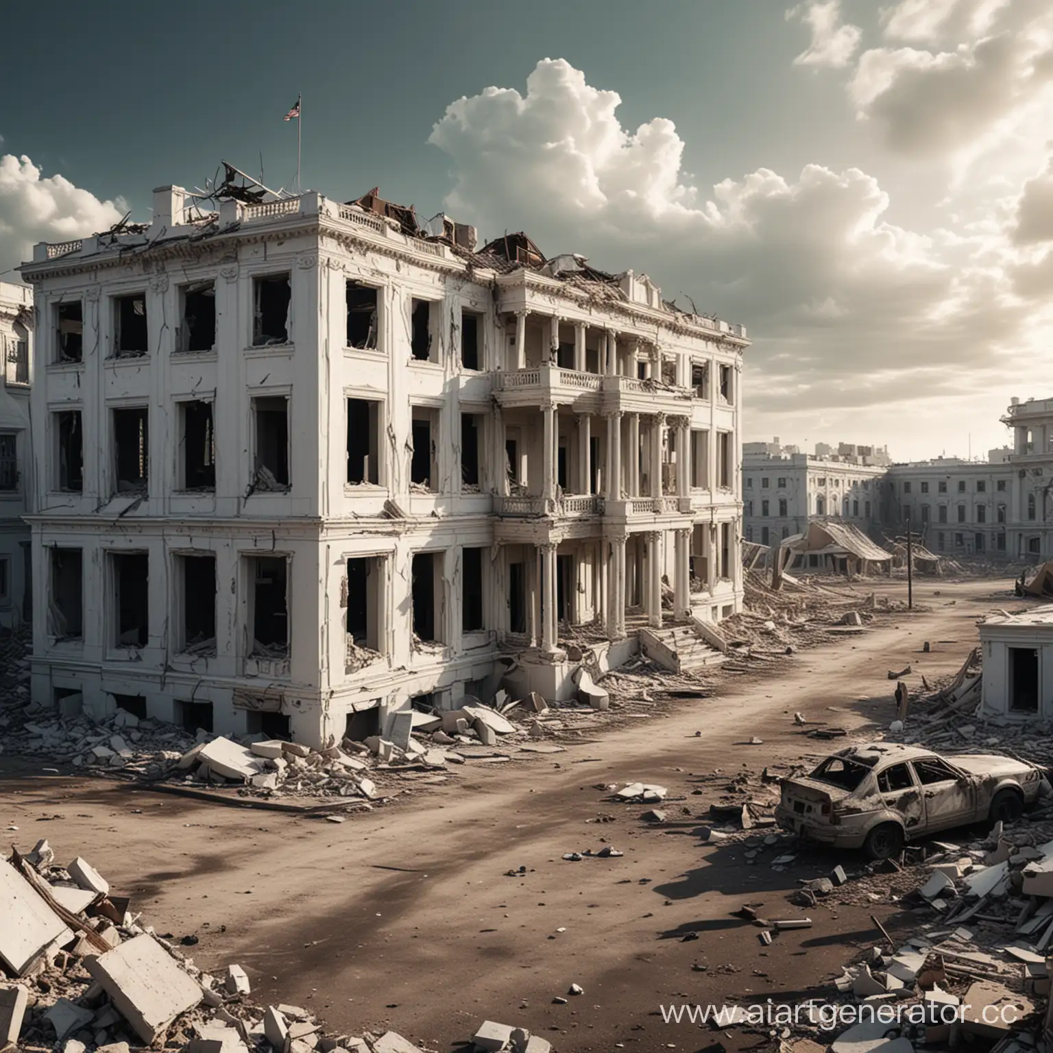 мир после Апокалипсиса страна америка белый дом  разрушенный    город