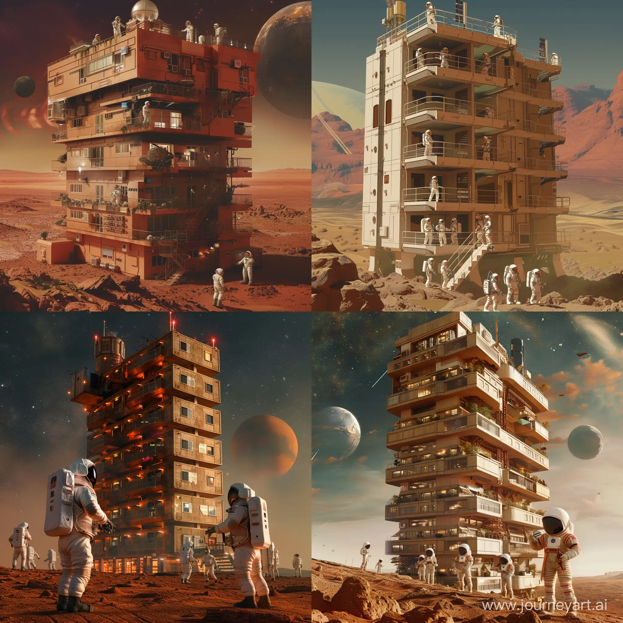 многоквартирный дом на марсе, космос,  космонавты, стиль фантастика