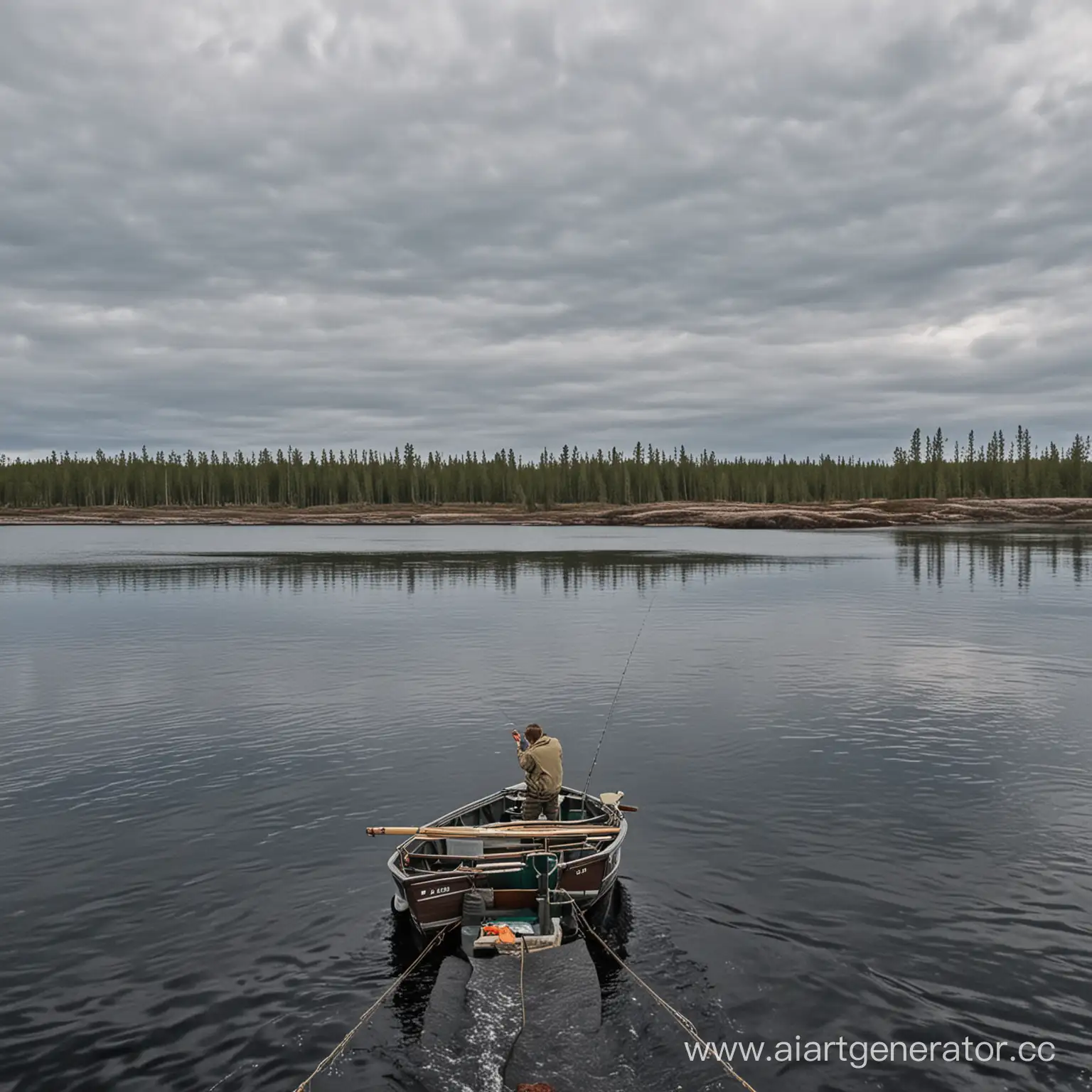 Tranquil-Fishing-Scene-on-a-Boat-in-Karelia-Capturing-Natural-Beauty
