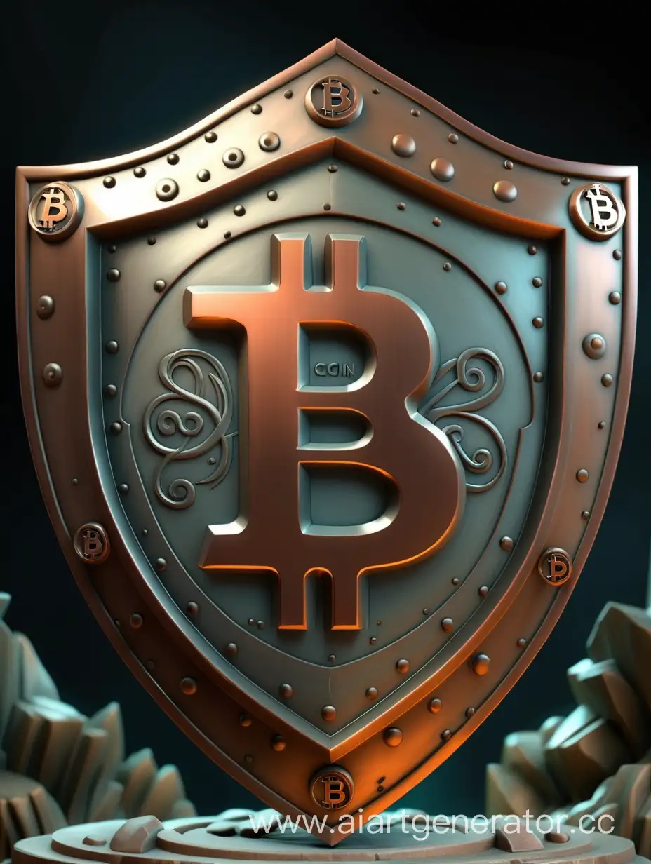 Щит бронзовый, фэнтези,  4К, с надписью Bitcoin