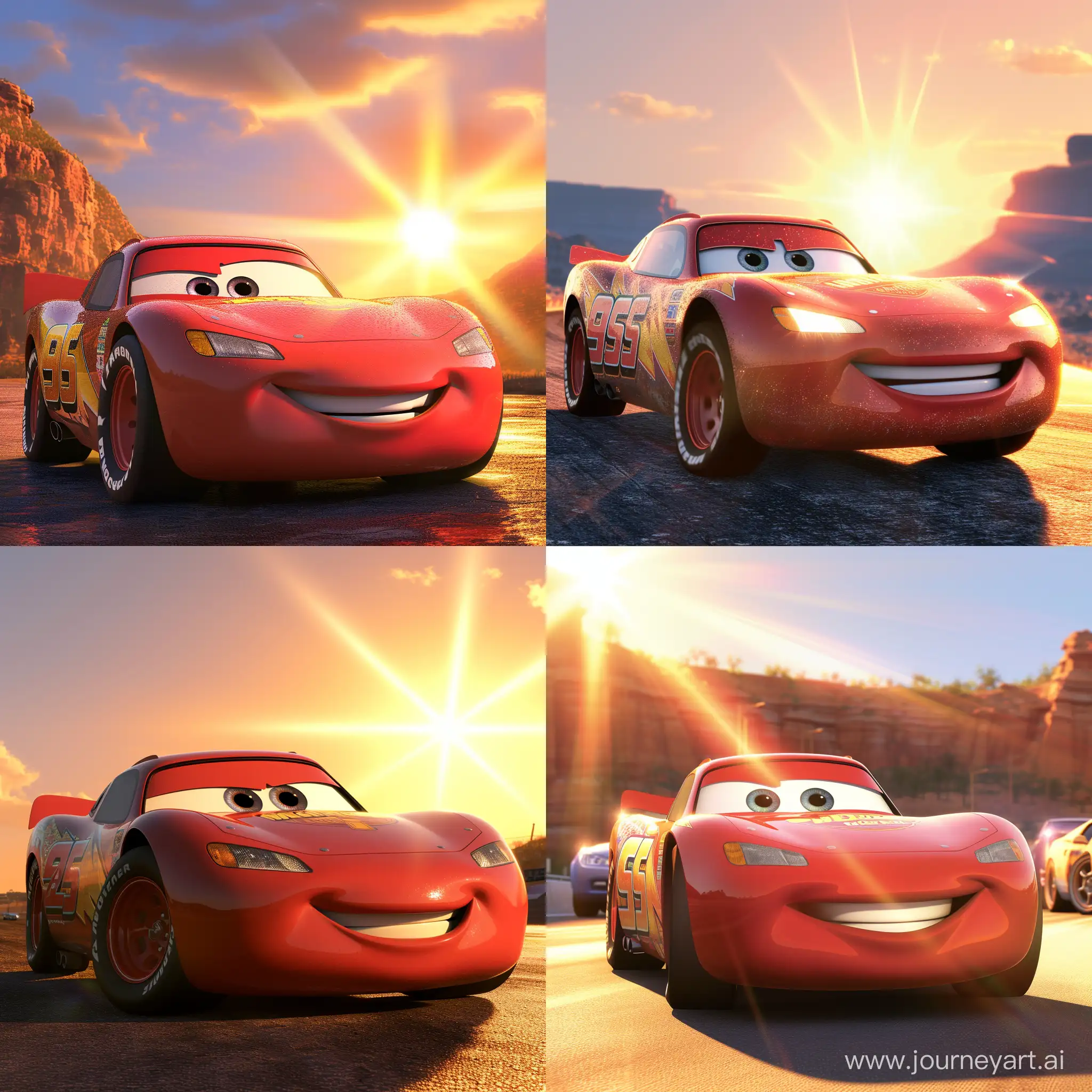 Lighting McQueen стал самой быстрой машиной, он весь сияет от лучей солнца и все хотят стать таким-же быстрым как и он