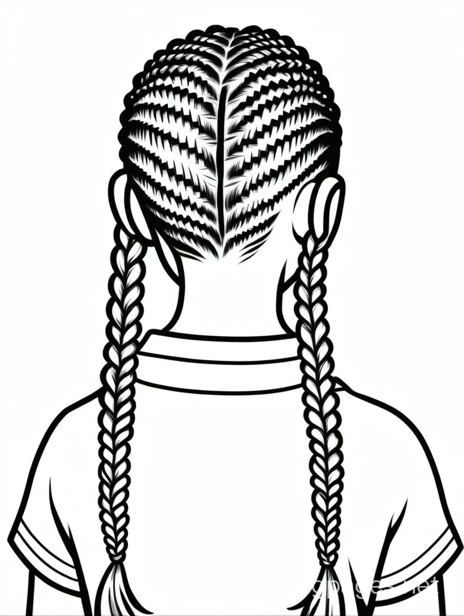 tween girl with cornrows hair from behind, Coloring Page, black and white, line art, white background, Simplicity, Ample White Space. The background of the coloring page is plain white to make it easy for young children to color within the lines. The outlines of all the subjects are easy to distinguish, making it simple for kids to color without too much difficulty