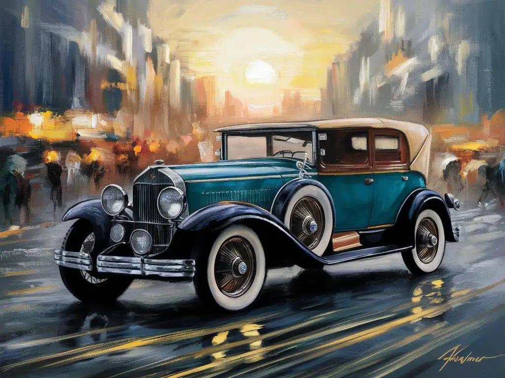 Vintage Car Artwork Inspired by The Great Gatsby Era