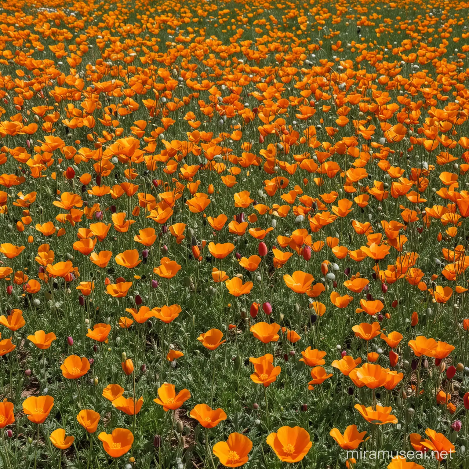  a field of thickly planted multicolored california poppies