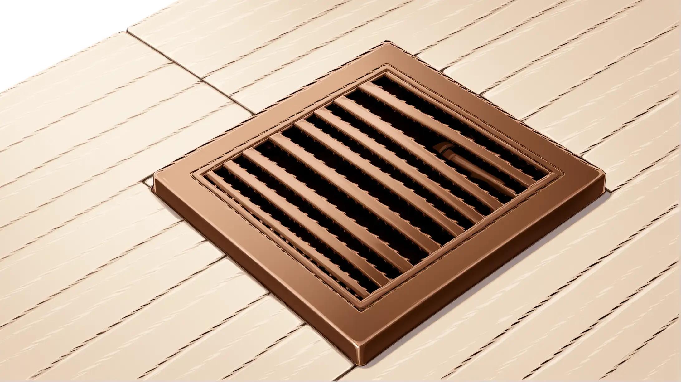 Illustration of a rectangular brown floor vent on a white background. Close up