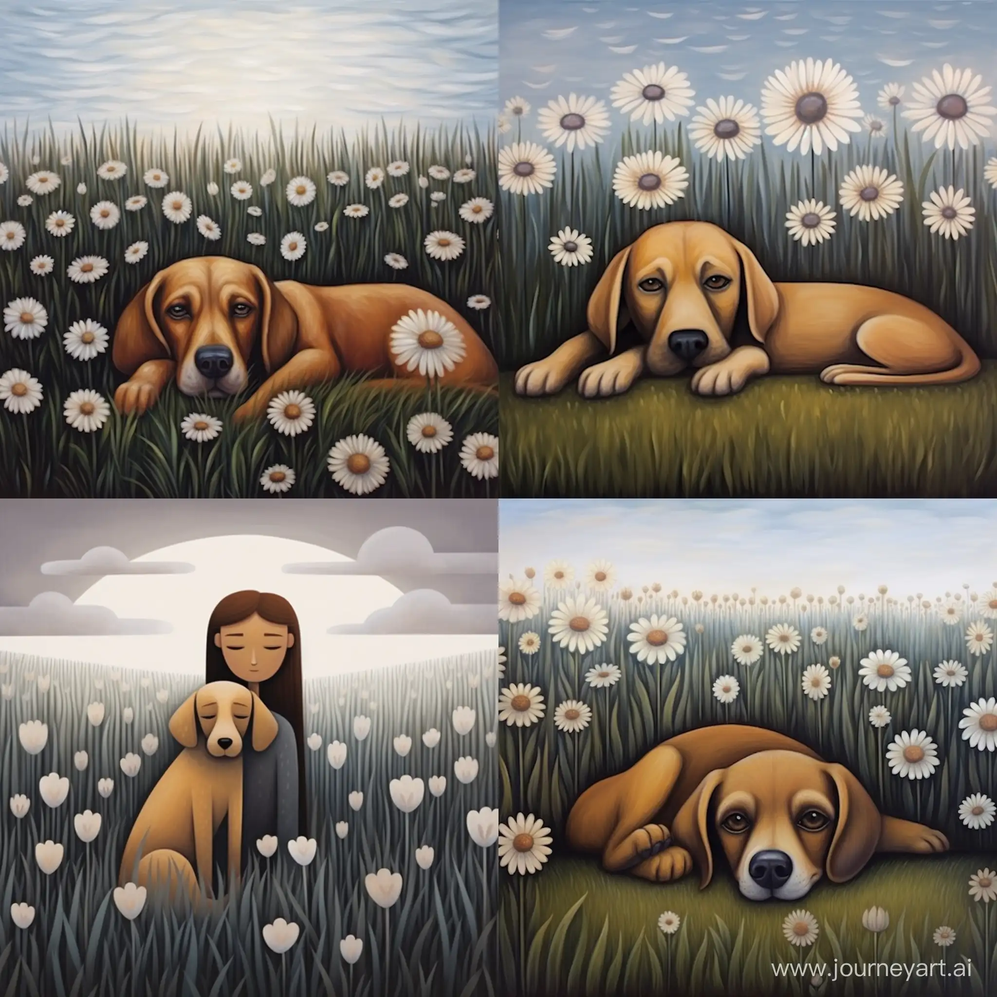 Graceful-Girl-and-Loyal-Dog-in-a-Meadow-of-Daisies