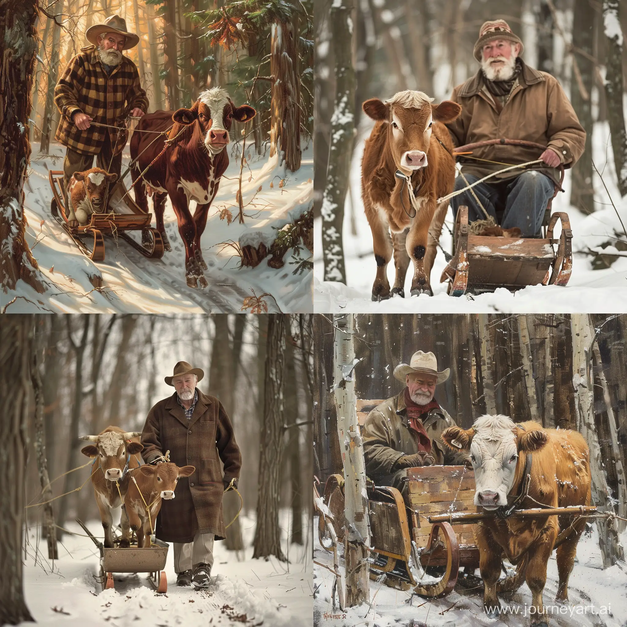 Elderly-Farmer-and-Bull-Calf-Harnessing-Adventure-in-the-Forest