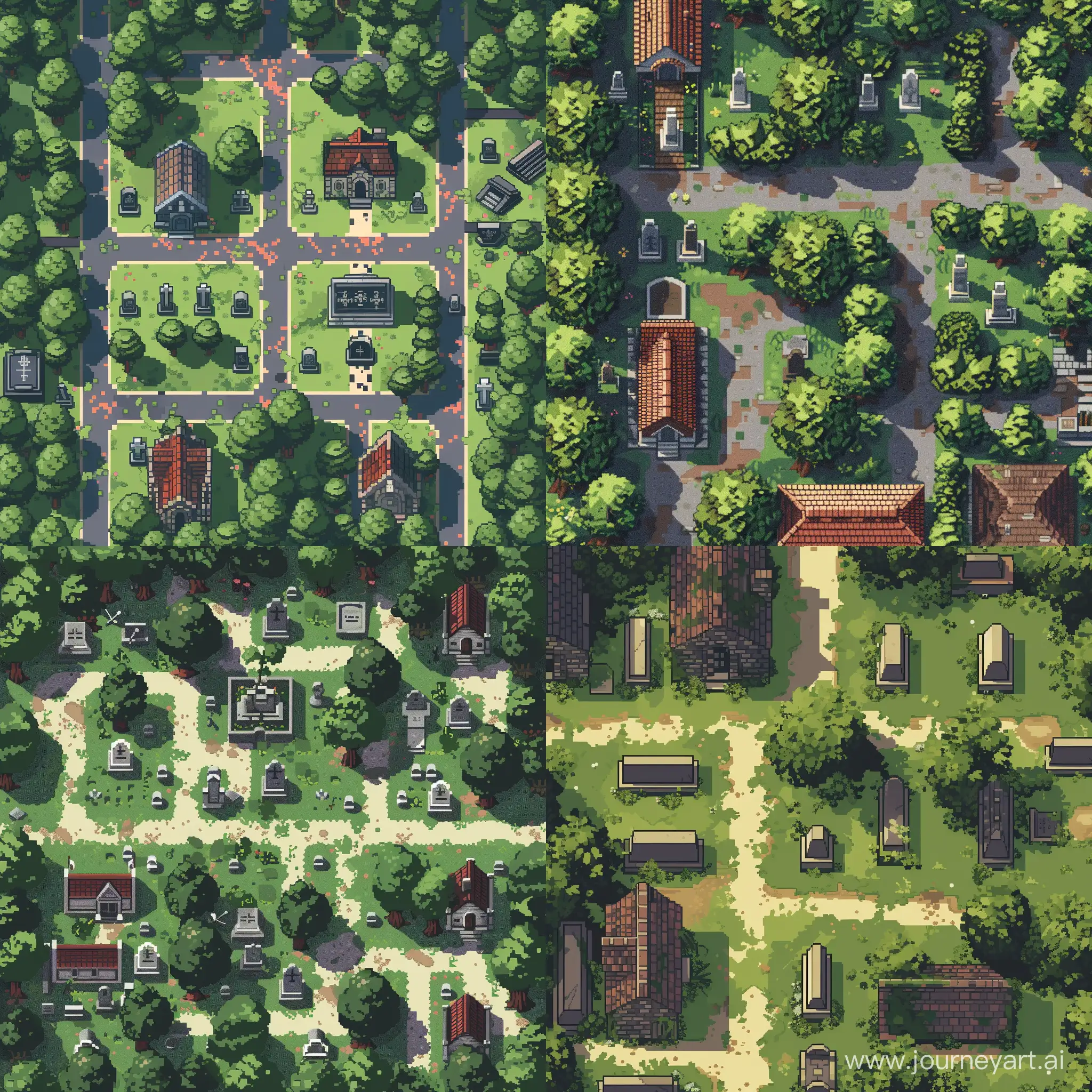 Pixel-Art-Top-View-Game-Map-of-Summer-Cemetery-and-Gravediggers-Cottage