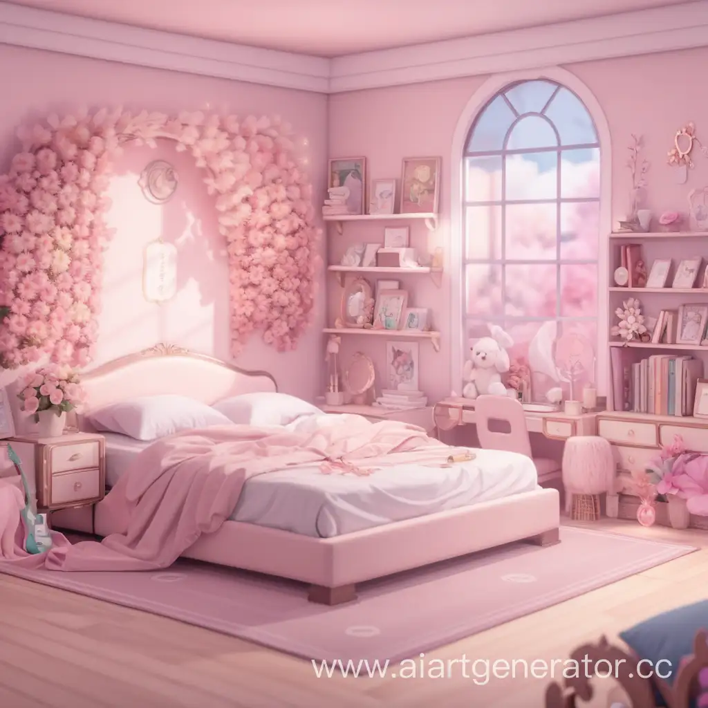 Background VTuber, bed Room, cute, flower inspired, simplistic, minimalist