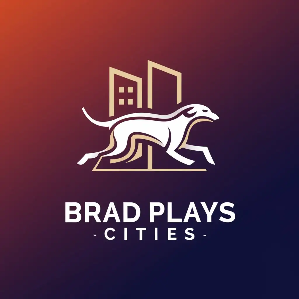 LOGO-Design-For-BradPlaysCities-Modern-Greyhound-and-PC-Tower-Amidst-Urban-Landscape