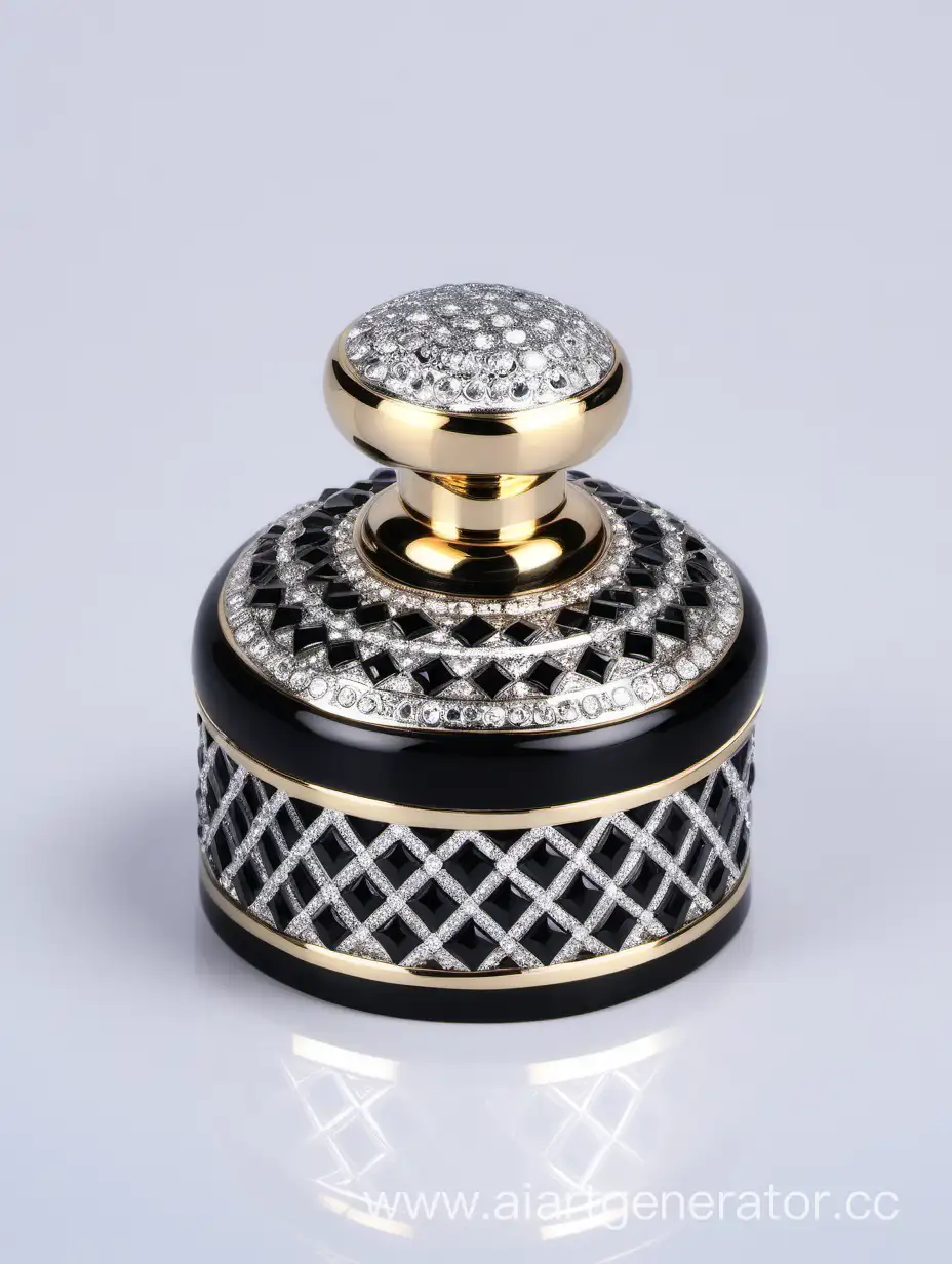 Zamac Perfume decorative ornamental long cap,  metallizing finish black and white round diamond on top
