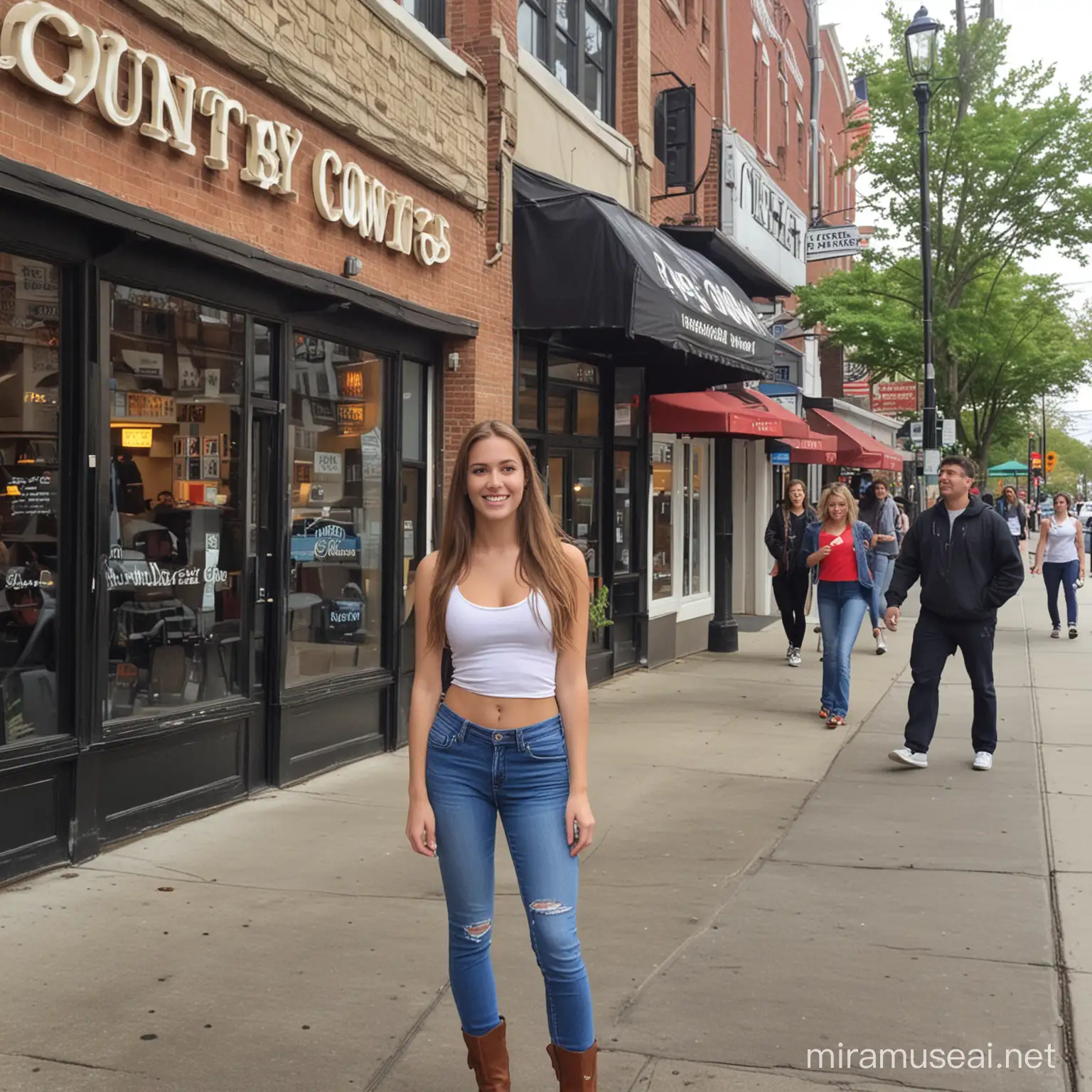College Girl Enjoying Downtown Fairfield CT Outside Country Cow