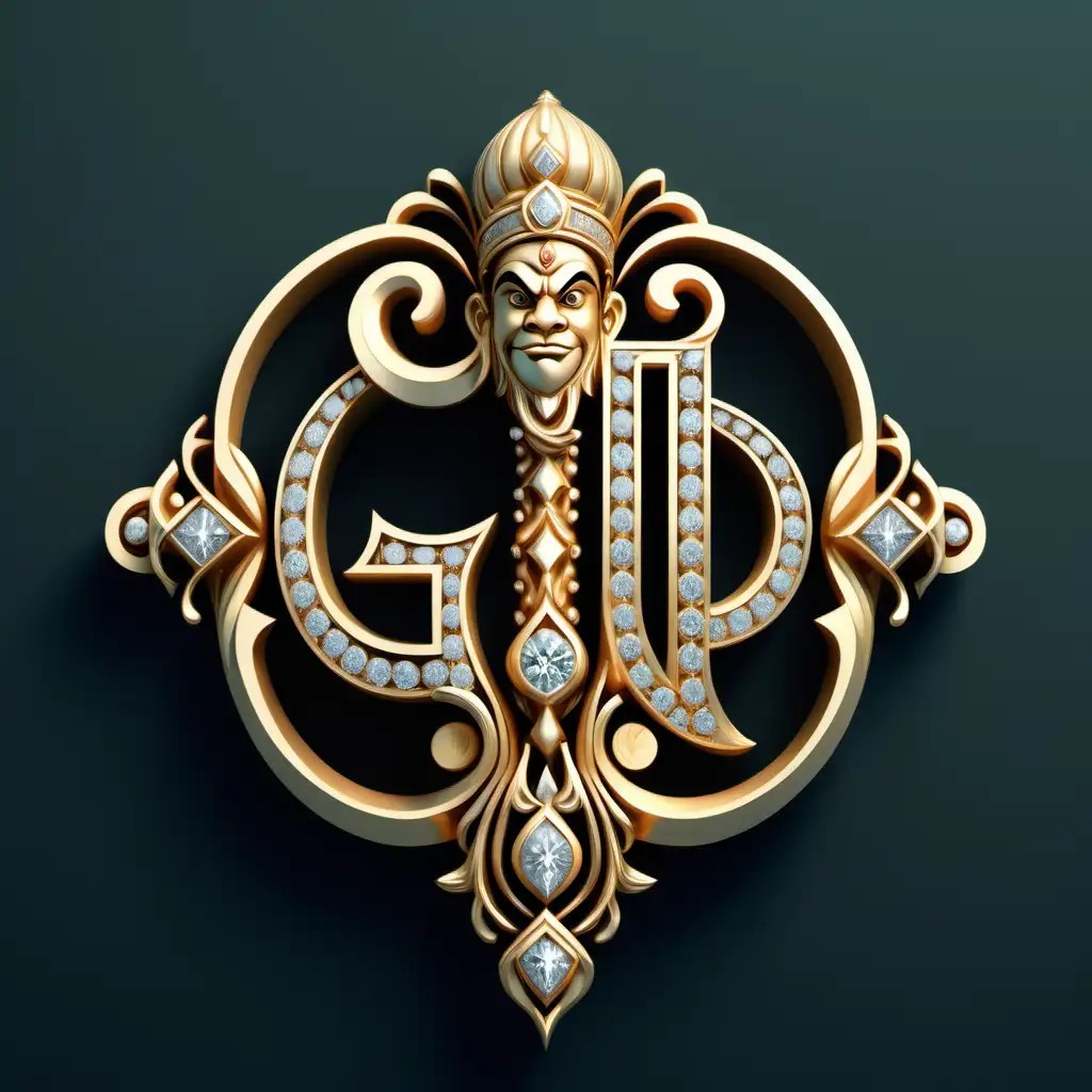 Stylized 14k Diamond Initials with Hanumans Mace Design