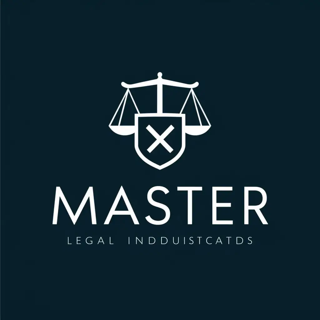 logo, THE JUSTICE SCALES with an x inside a shield, with the text "master", typography, be used in Legal industry