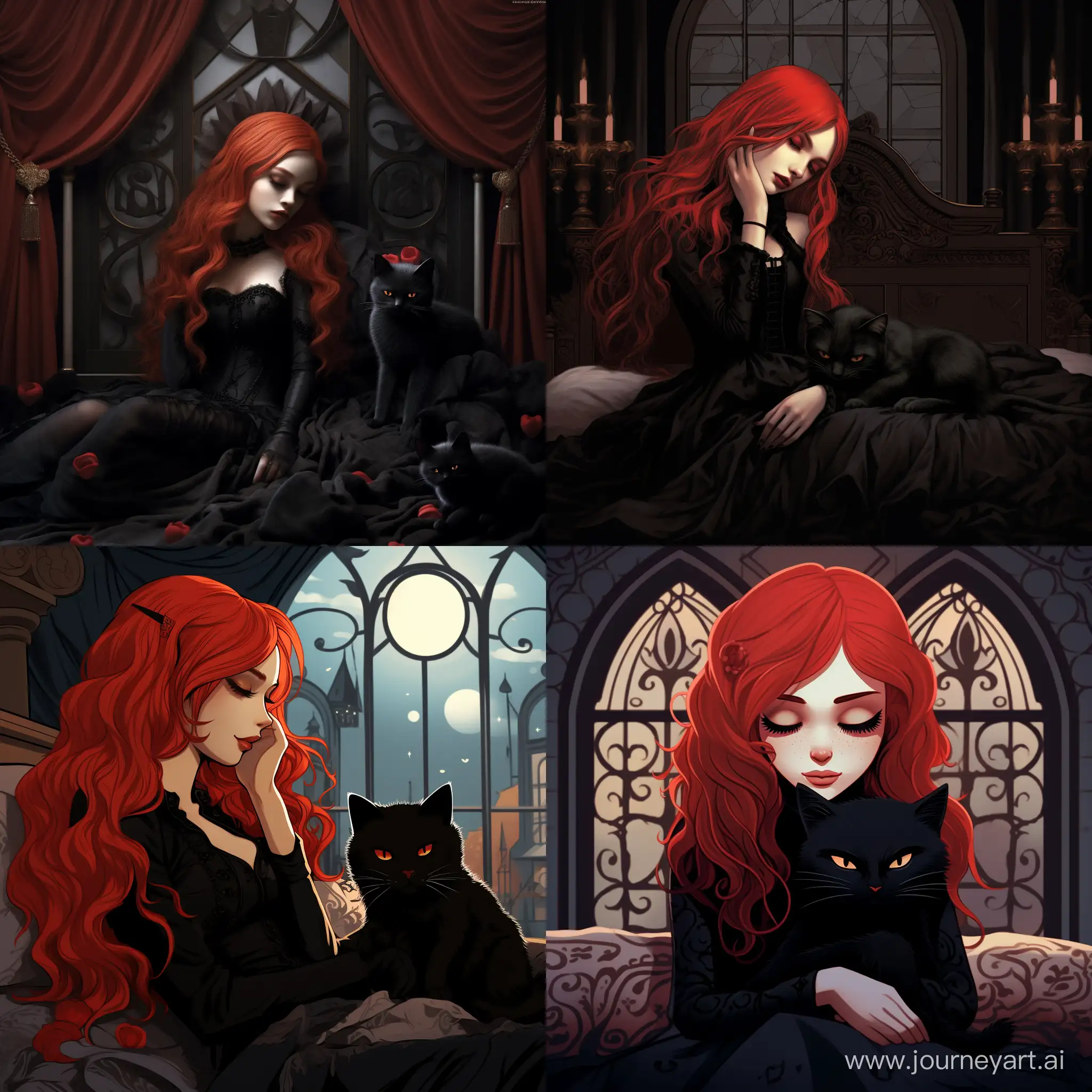 RedHaired-Gothic-Girl-Sleeping-with-GothicStyle-Cat