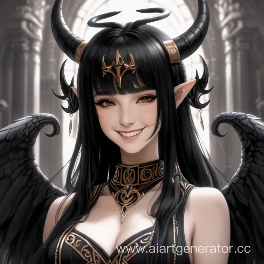 Smiling-BlackHaired-Priestess-with-Horns-and-Wings-in-HD