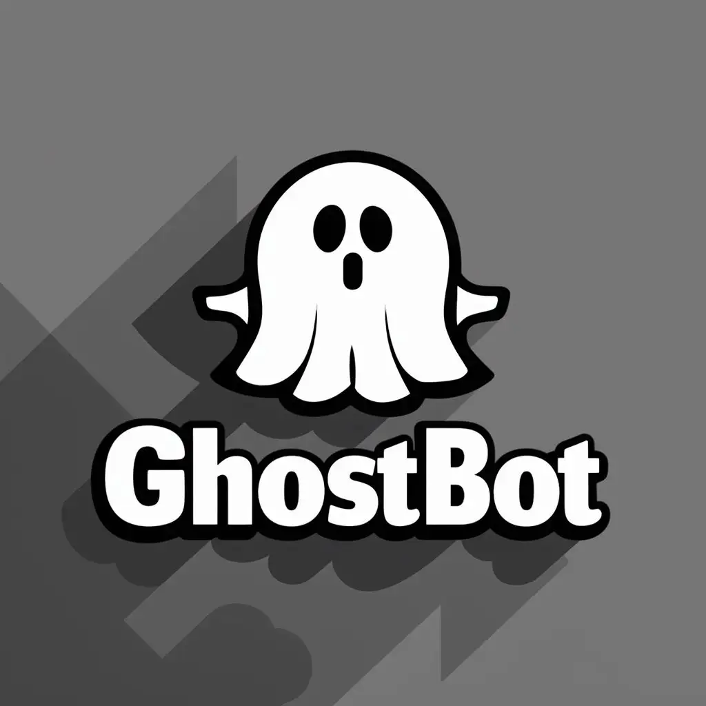 logo, Funny ghost with 3D shadow background with gray background, with the text "GhostBot", typography