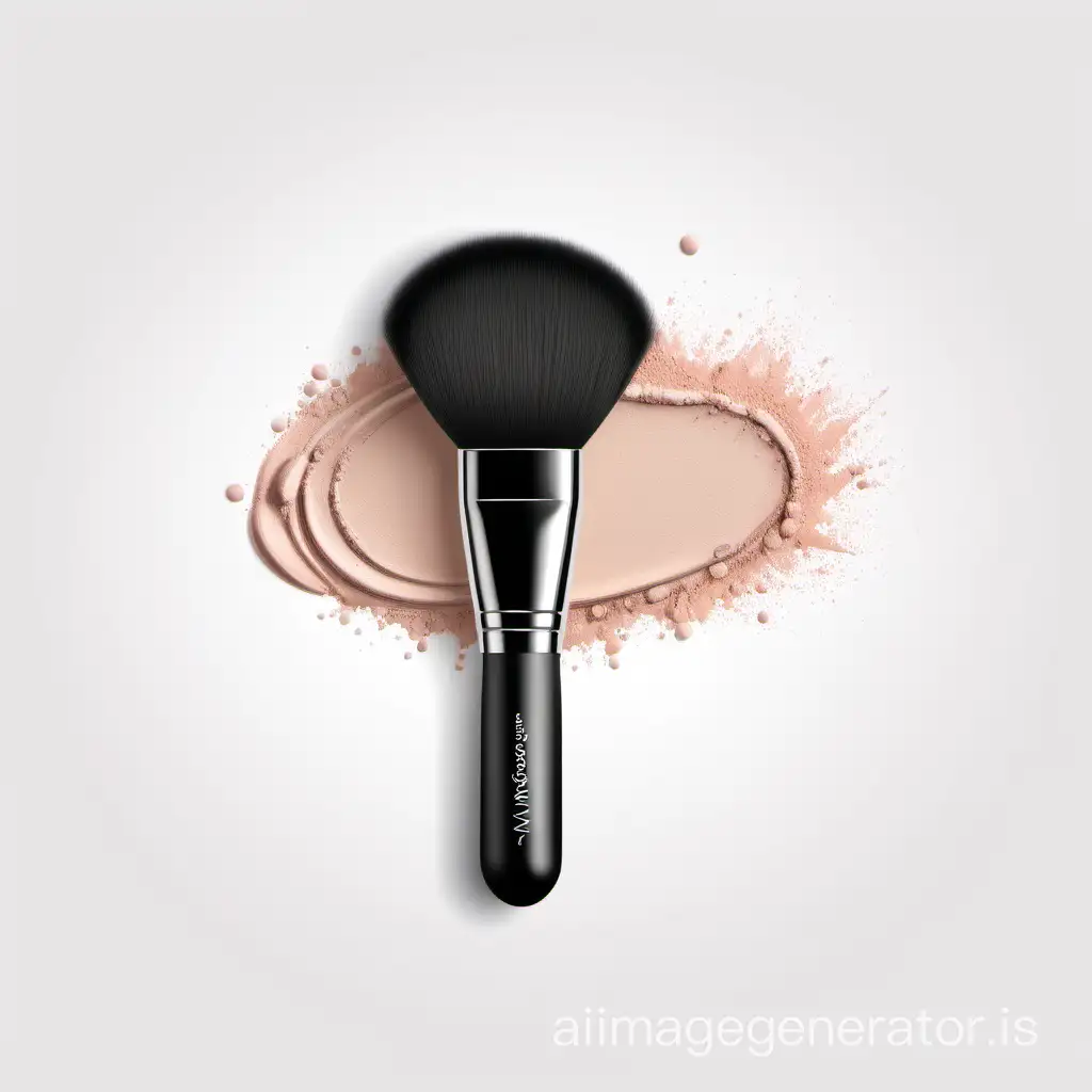 makeup brush on a white background, face powder, logo
