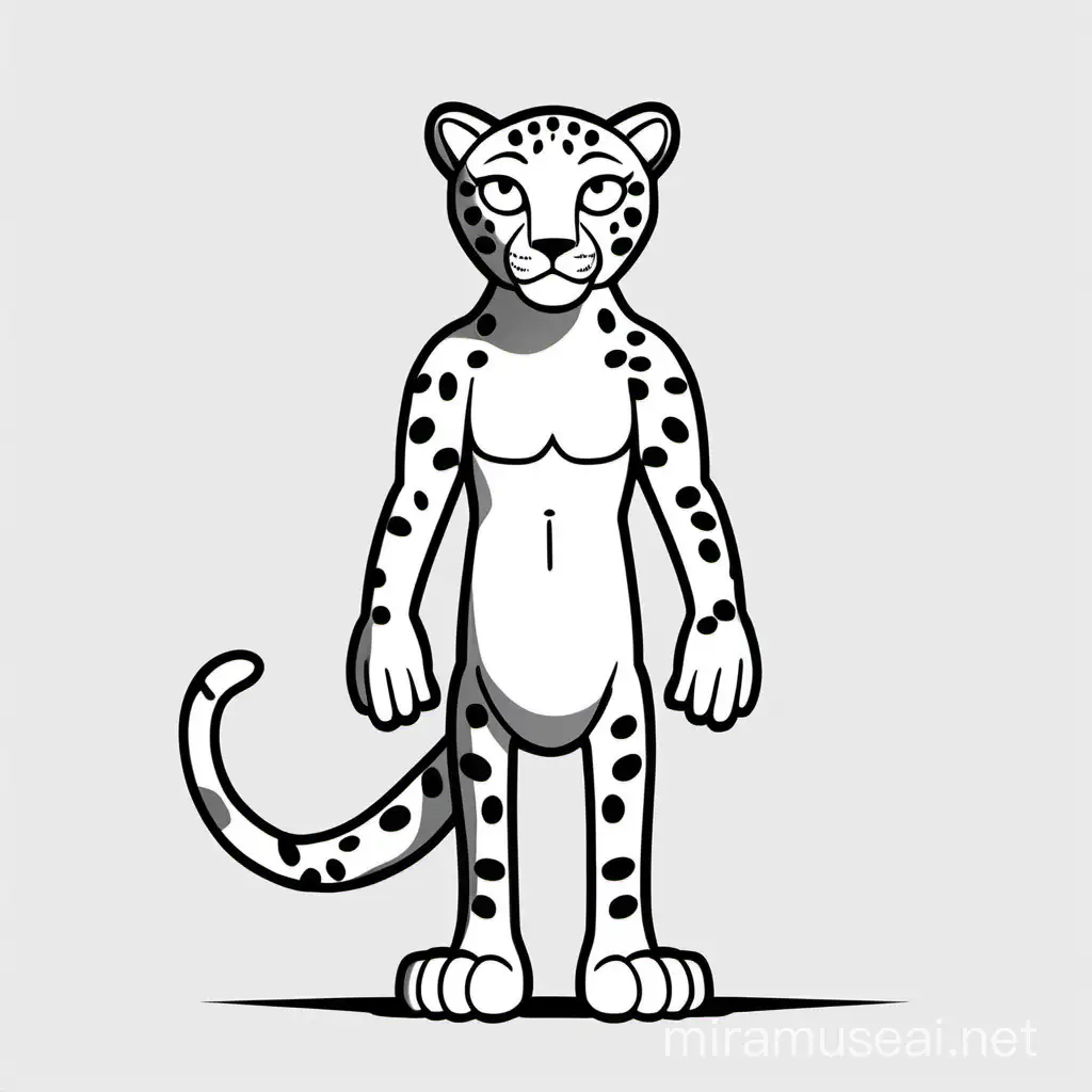 snow leopard with a human body, shrug, sad sorry, oops error spreads his hands, pixar style,  minimalist, simple outline and shapes, coloring page black and white, flat vector, white background, clean line art, simple, fine draw, pop style