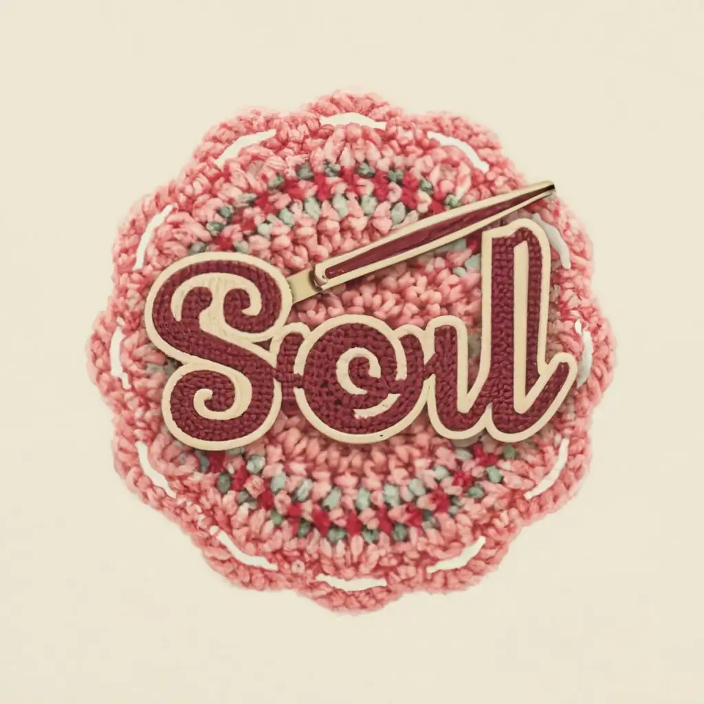 a logo design,with the text 'Soul', main symbol:Design a logo for 'Soul,' a brand specializing in crochet products like blouses, toys, and bags. The central motif should showcase the brand name 'Soul,' with the 'o' represented by a crochet ball, accompanied by a crochet sewing needle. Incorporate a color pink, creating a cohesive and visually appealing design.,Moderate,clear background