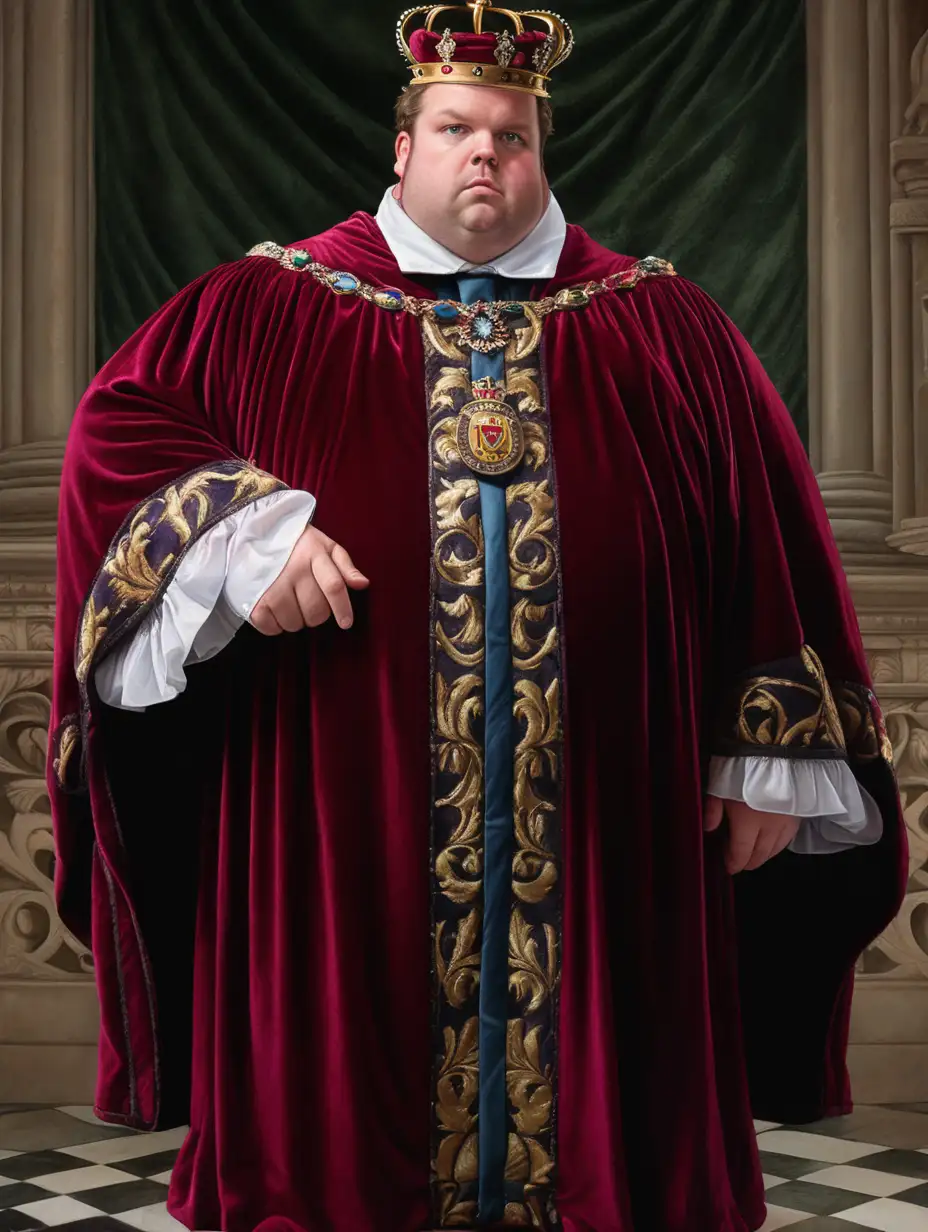 Pudgy Tax Collector Simon Affleck in Royal Velvet Robes