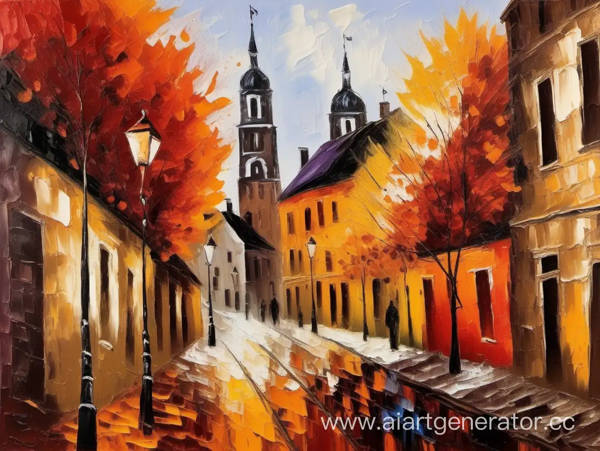 Autumn-Old-Townscape-in-Oil-Painting-with-Palette-Knife-Strokes