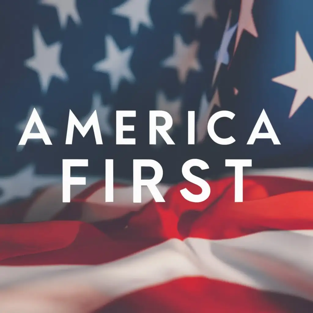 logo, American flag, with the text "America first", typography