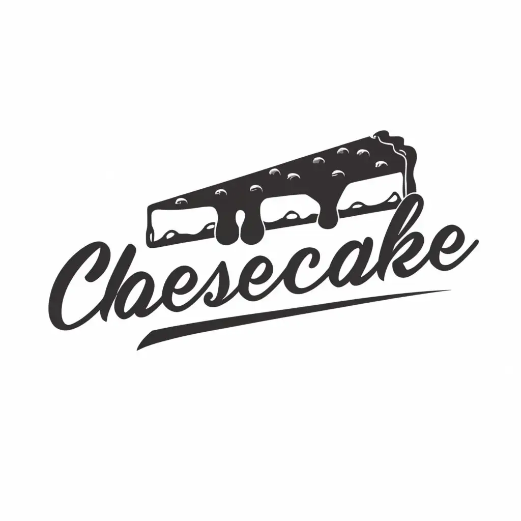 logo, cheesecake, make it black and white, should be compatible for a clothing brand, with the text "Cheesecake", typography