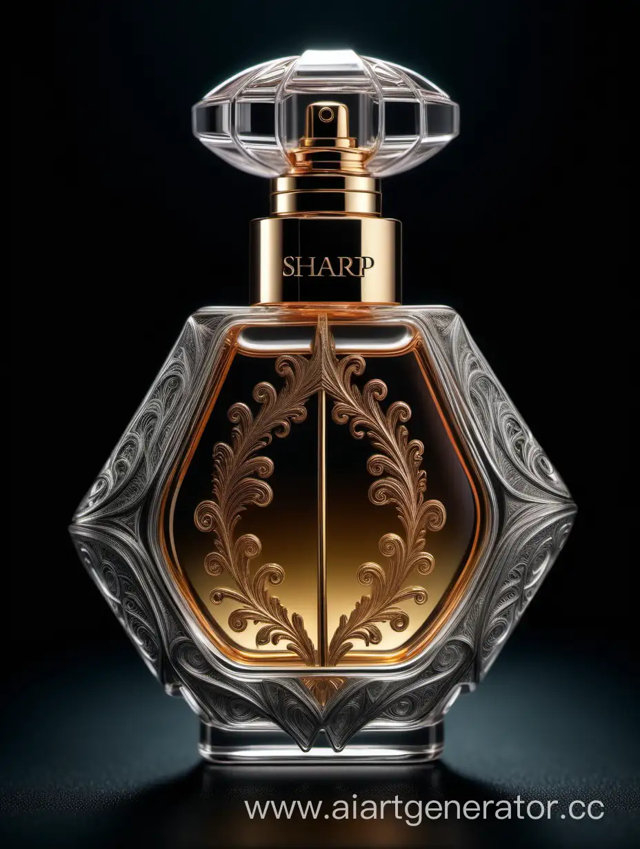 realestic perfume , photography, close-up, hyper detailed, trending on artstation, sharp focus, studio photo, intricate details, highly detailed, on blackground