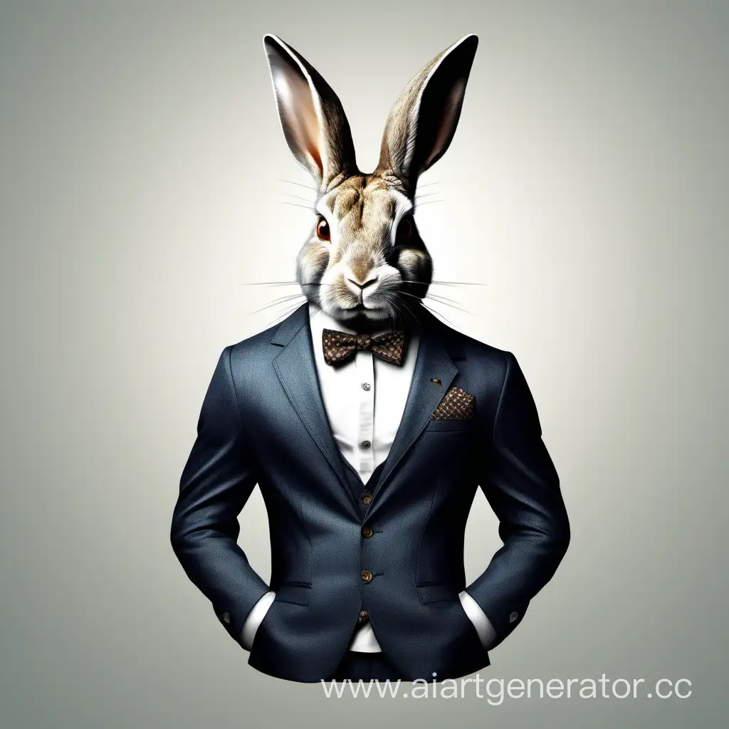 Кролик в стильной мужской одежде, логотип для магазина, реализм