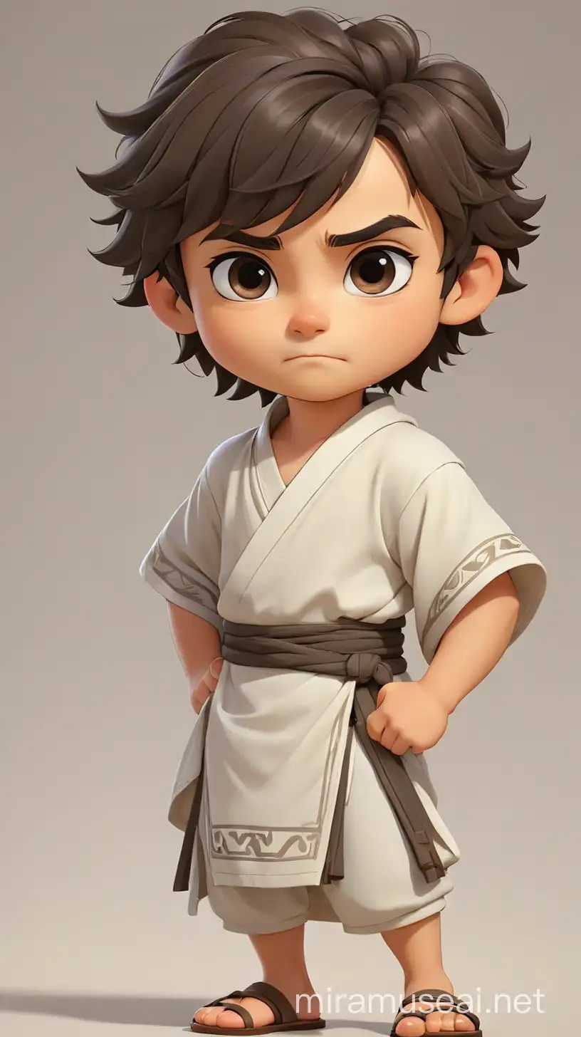 Cartoon-style image of a chibi man with medium hair wearing a tunic, tallit and sandals.  