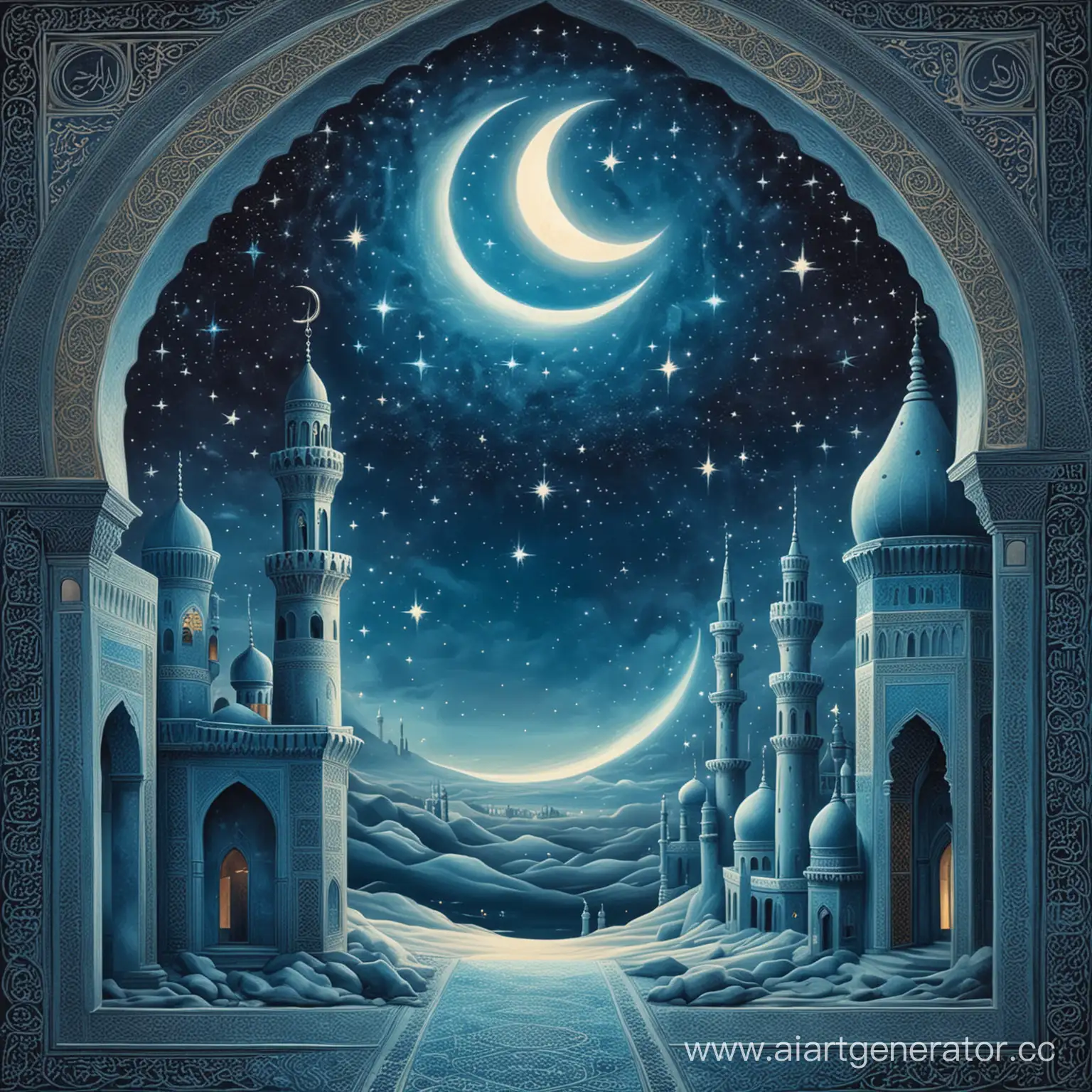Ramadan-Crescent-Moon-and-Mosque-Night-Scene-in-Blue-Hues